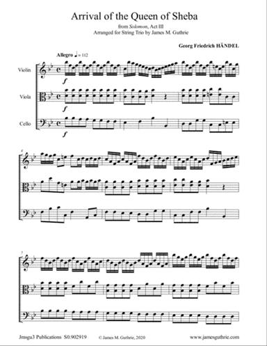 Handel: Arrival of the Queen of Sheba for String Trio