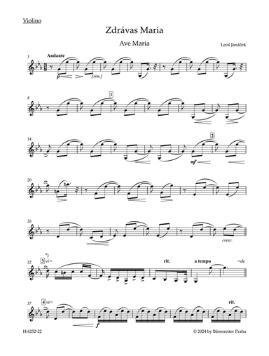 Zdrávas Maria / Ave Maria für Sopran oder Tenor und gemischten Chor (ad libitum) mit Violine und Klavier/Orgelbegleitung (1904)