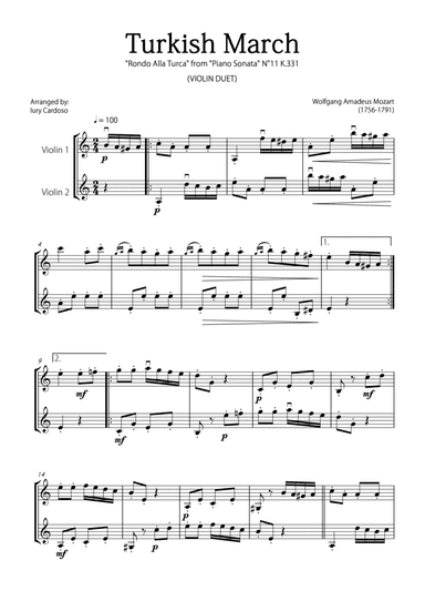 "Turkish March" (Alla Turca) - VIOLIN DUET