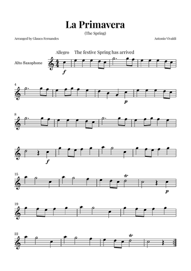 La Primavera (The Spring) by Vivaldi - Alto Saxophone Solo