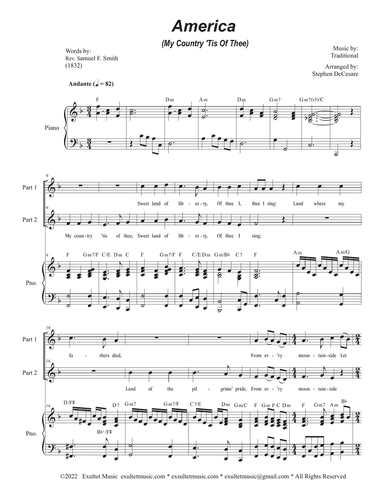 America (My Country, 'Tis of Thee) (2-part choir)