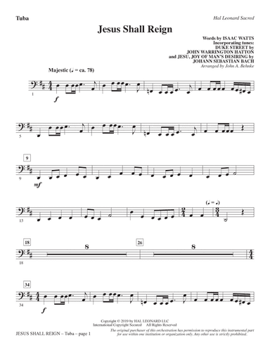 Jesus Shall Reign (arr. John A. Behnke) - Tuba