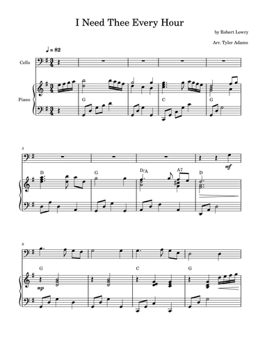 I Need Thee Every Hour (Cello Solo and Piano)