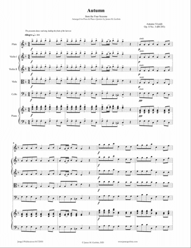 Vivaldi: Autumn from the Four Seasons for Flute & Piano Quintet