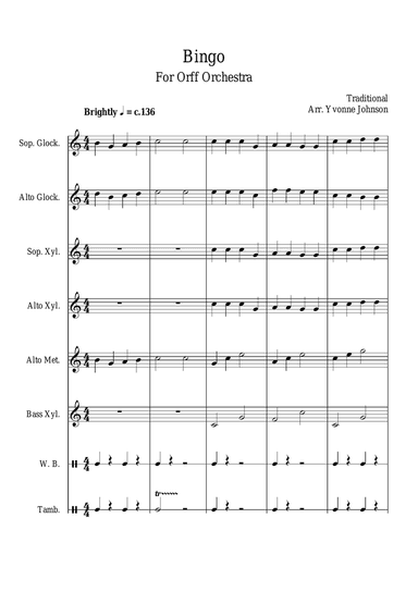 Bingo - For Orff Ensemble