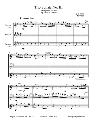 BACH: Trio Sonata No. 3 BWV 527 for Sax Trio