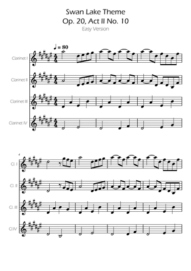 Swan Lake (theme) - Tchaikovsky - Clarinet Quartet
