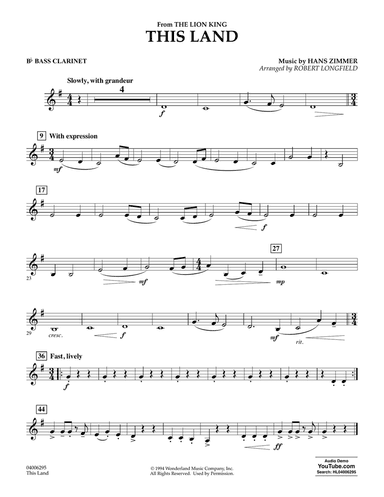 This Land (from The Lion King) (arr. Robert Longfield) - Bb Bass Clarinet