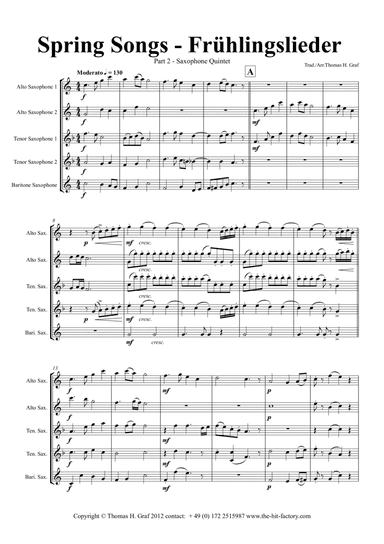 Spring Songs - Frühlingslieder - Part 2 - German Folk Songs - Saxophone Quintet
