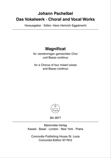 Magnificat for a Chorus of four mixed voices and Basso continuo