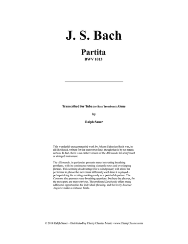 Partita BWV 1013 for Tuba or Bass Trombone Alone