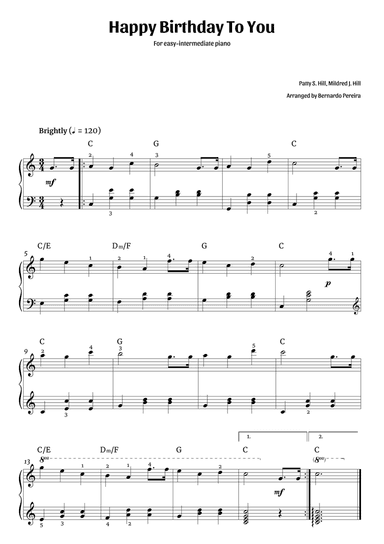 Happy Birthday To You (easy-intermediate piano – C major)