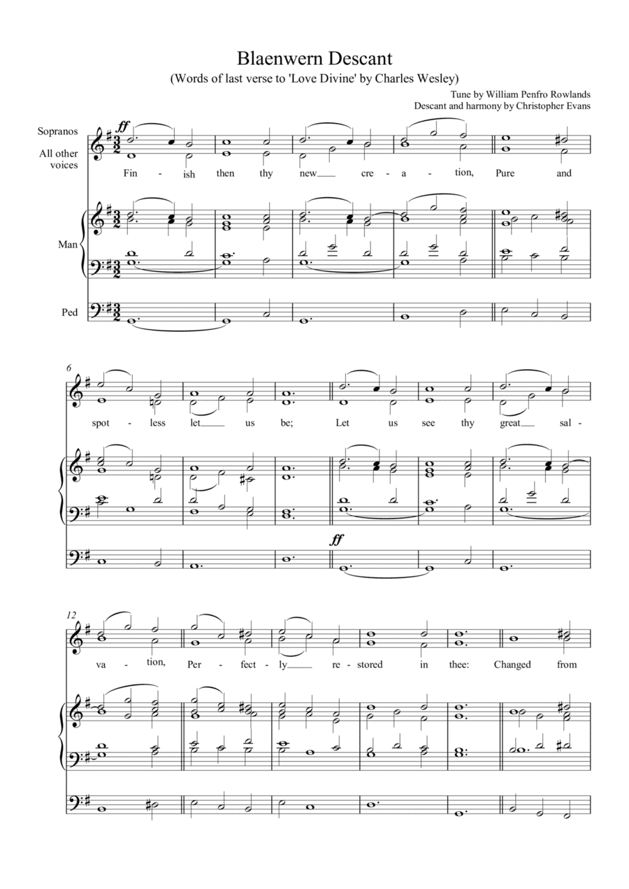 Blaenwern (Love Divine, all Loves Excelling) Descant for Choir & Organ/Keyboard