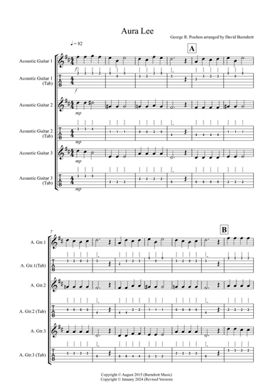Aura Lee for Guitar Trio