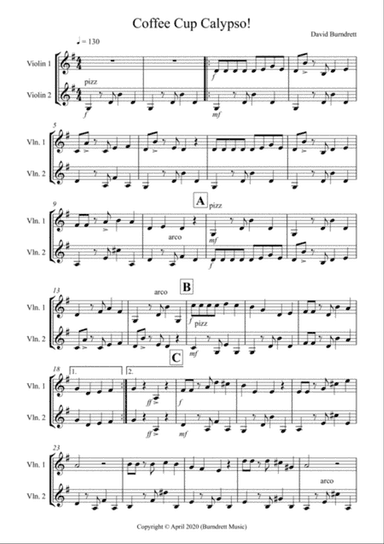 Coffee Cup Calypso! for Violin Duet