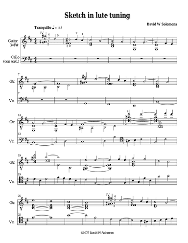 Sketch in lute tuning for cello and guitar