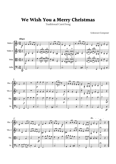 We Wish you a Merry Christmas for String Quartet