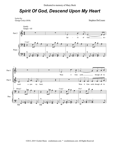 Spirit Of God, Descend Upon My Heart (for 2-part choir)