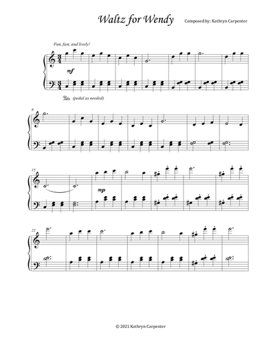 Waltz for Wendy (Intermediate Piano)