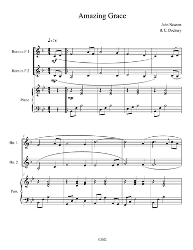 Amazing Grace (French Horn Duet with Piano Accompaniment)