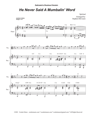 He Never Said A Mumbalin' Word (Viola solo and Piano)