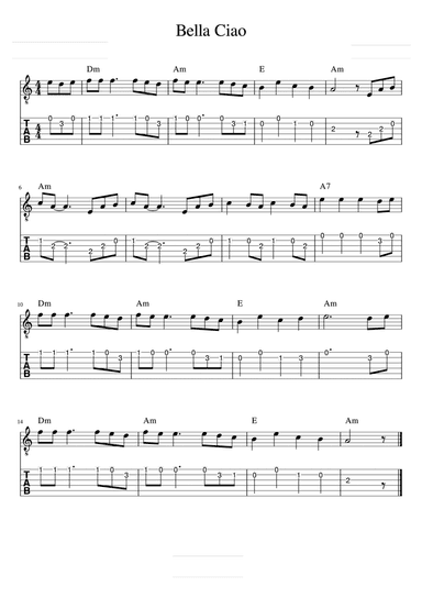 Bella Ciao (Easy Guitar Tabs)