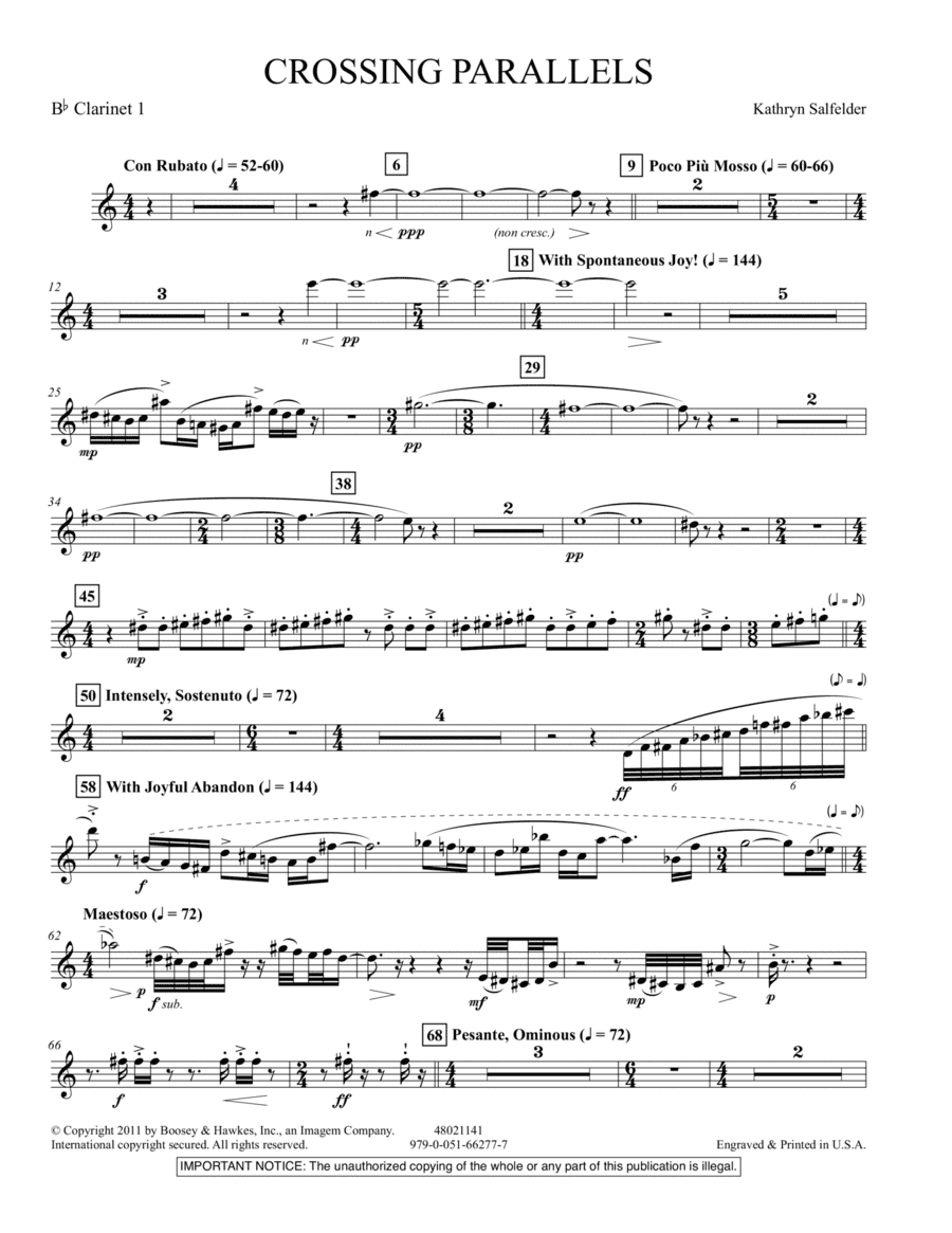 Crossing Parallels - Bb Clarinet 1