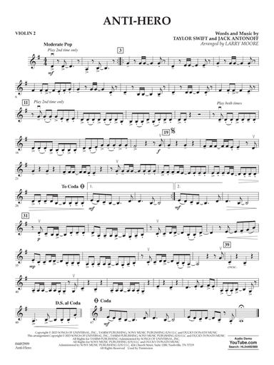 Anti-Hero (arr. Larry Moore) - Violin 2
