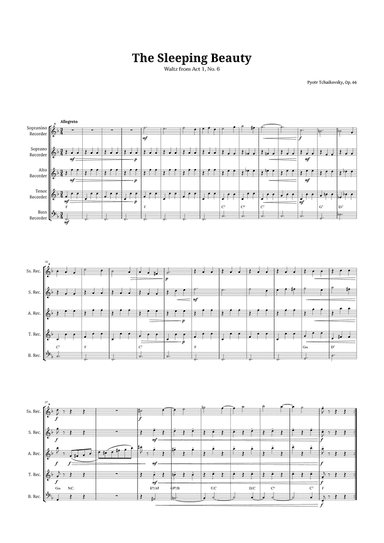 The Sleeping Beauty Waltz for Recorder Quintet