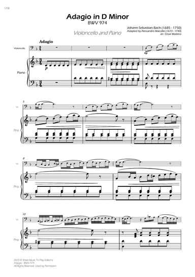 Adagio (BWV 974) - Cello and Piano (Full Score)