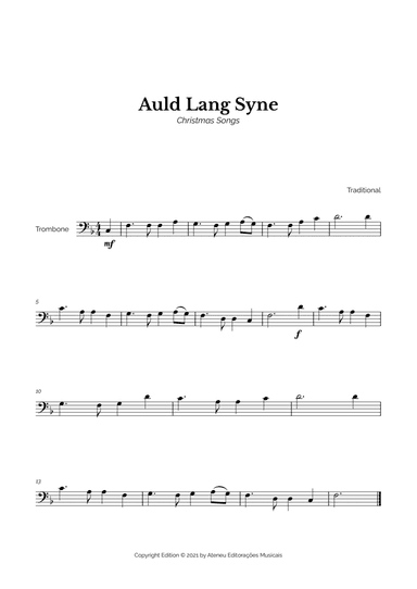 Auld Lang Syne for Easy Trombone Solo