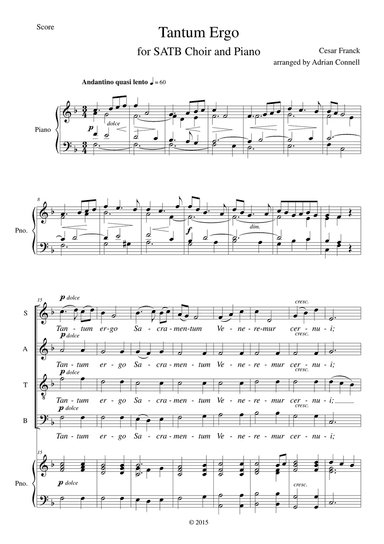 Franck Tantum Ergo arranged for SATB choir and piano (or organ)
