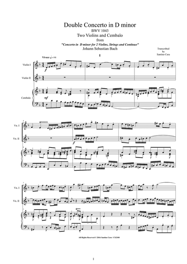 Bach - Double Concerto in D minor BWV1043 for Two Violins and Cembalo or Piano