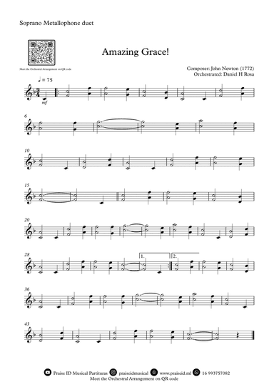 Amazing Grace How Sweet the sound - Easy Soprano Metallophone Duet