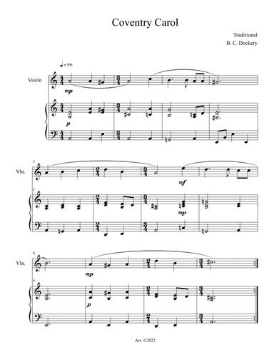 Coventry Carol (Violin Solo with Piano Accompaniment)