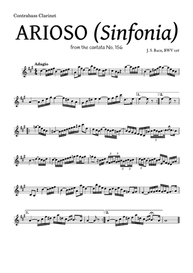 ARIOSO, by J. S. Bach (sinfonia) - for Contrabass Clarinet and accompaniment