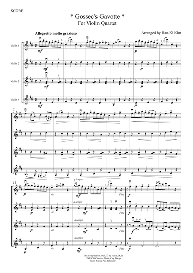 Gossec Gavotte (For Violin Quartet)