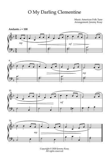 O My Darling Clementine (beginner and early intermediate - solo piano)