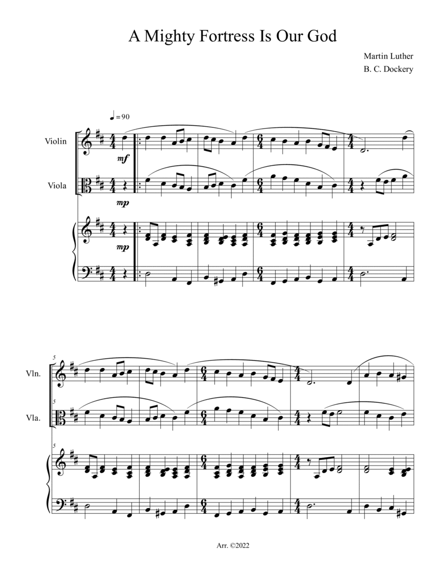 A Mighty Fortress is Our God (Violin and Viola Duet with Piano Accompaniment)