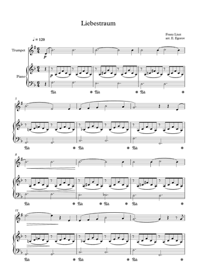 Liebestraum (Dream Of Love), Franz Liszt, For Trumpet & Piano