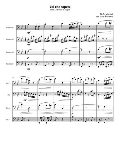 Voi che sapete (from The Marriage of Figaro) - Bassoon Quartet