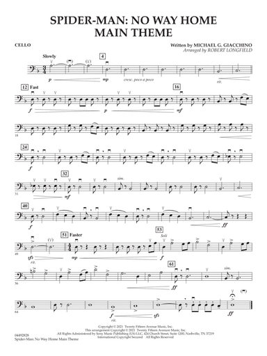 Spider-Man: No Way Home (Main Theme) (arr. Robert Longfield) - Cello