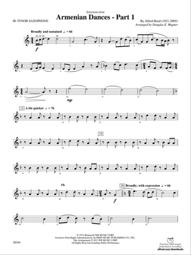 Armenian Dances, Part 1, Selections from: B-flat Tenor Saxophone