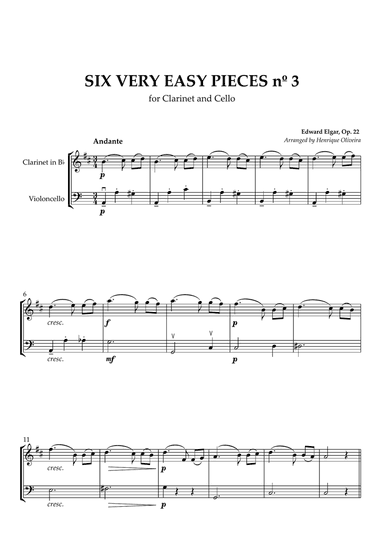 Six Very Easy Pieces nº 3 (Andante) - Clarinet and Cello