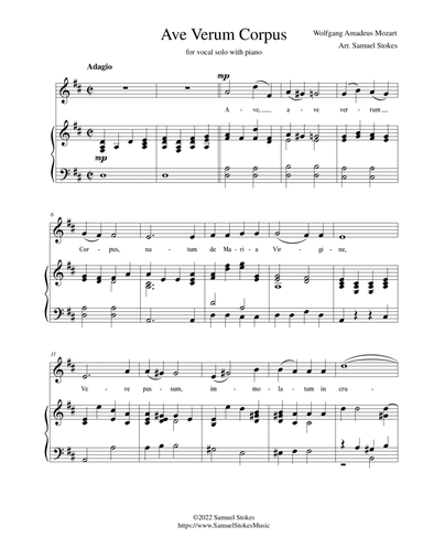 Ave Verum Corpus - for soprano or tenor solo with piano