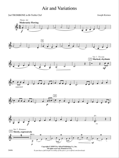 Air and Variations: (wp) 2nd B-flat Trombone T.C.