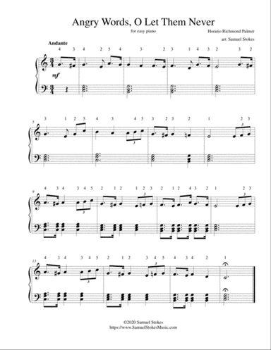 Angry Words, O Let Them Never - for easy piano