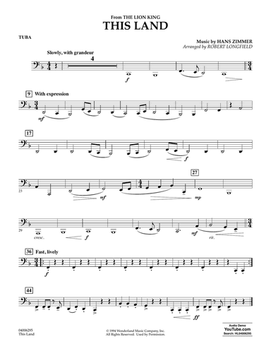 This Land (from The Lion King) (arr. Robert Longfield) - Tuba