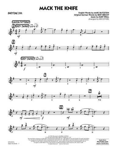 Mack The Knife (arr. Rick Stitzel) - Baritone Sax