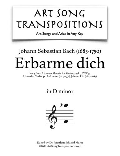 BACH: Erbarme dich, BWV 55 (transposed to D minor)